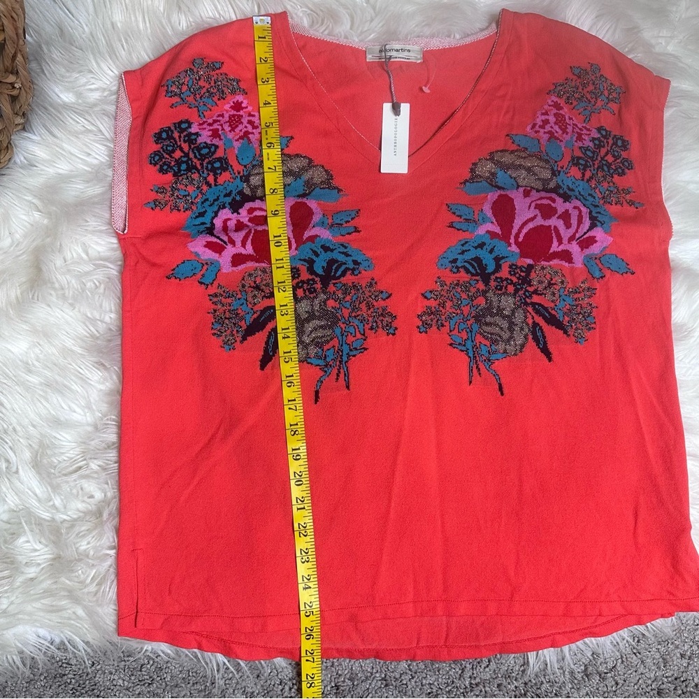 Nwt Anthropologie Aldo Martins coral v neck floral Relaxed fit knit Blouse nwt - Picture 7 of 10